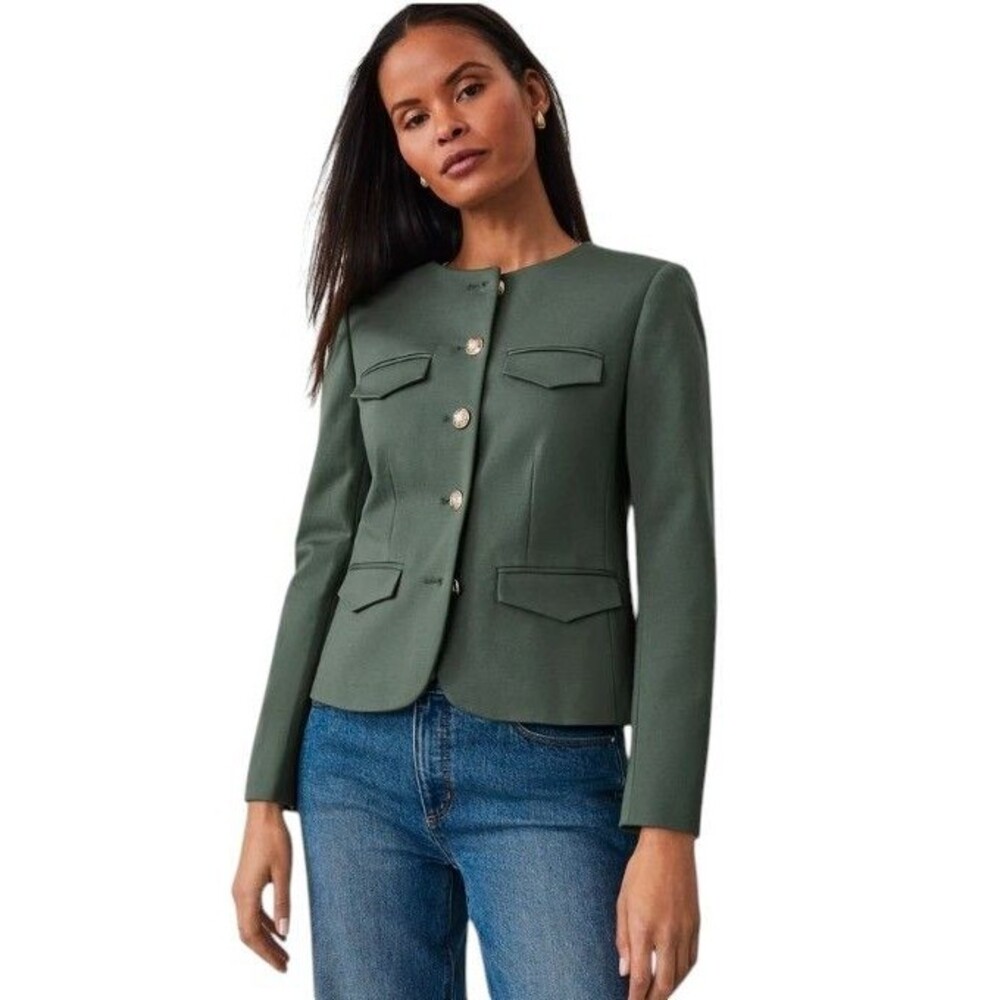 NEW ANN TAYLOR $179 DRIED CILANTRO PONTE CREW NECK JACKET SZ 4